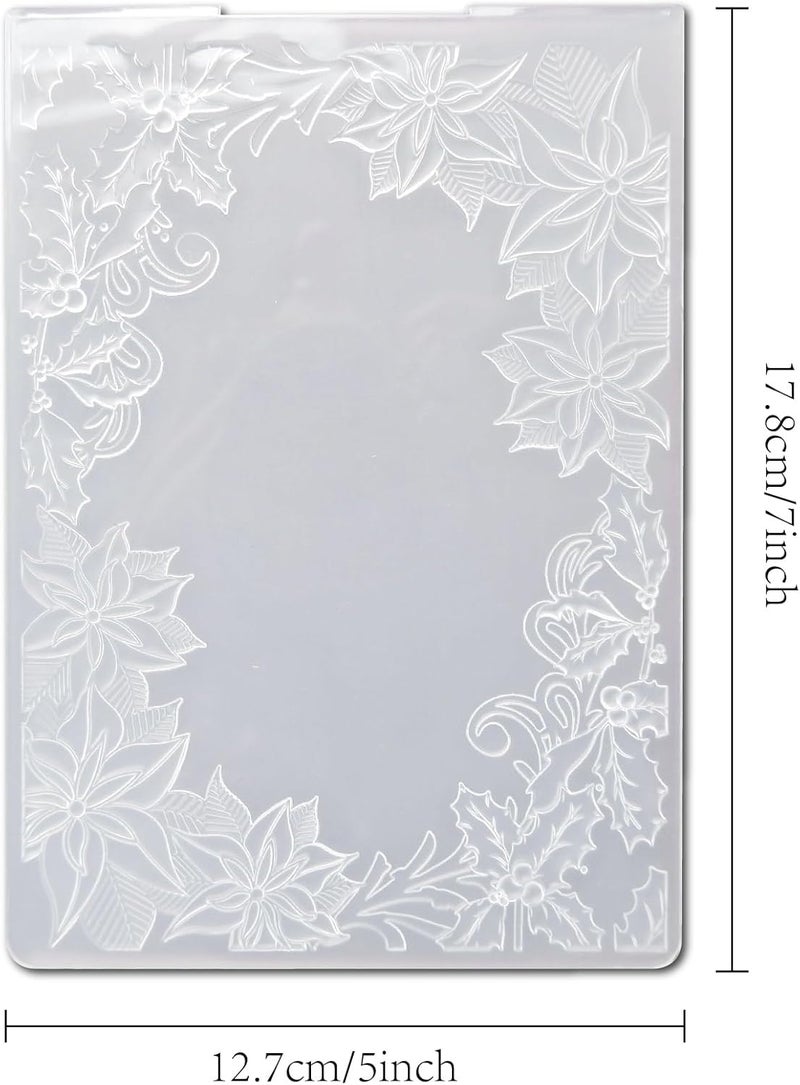 Arbuya 3D Christmas Poinsettia Frame Plastic Embossing Folders for Christmas Card Making Holly Leaves Embossing Folder for Gift Tag Paper Crafting Home Decoration 5"x7" - Image 3
